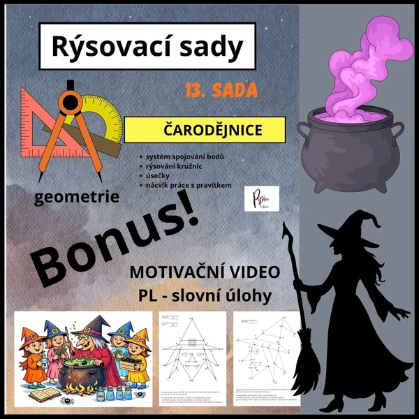 ČARODĚJNICE - RÝSOVACÍ SADA + SLOVNÍ ÚLOHY - VIDEO
