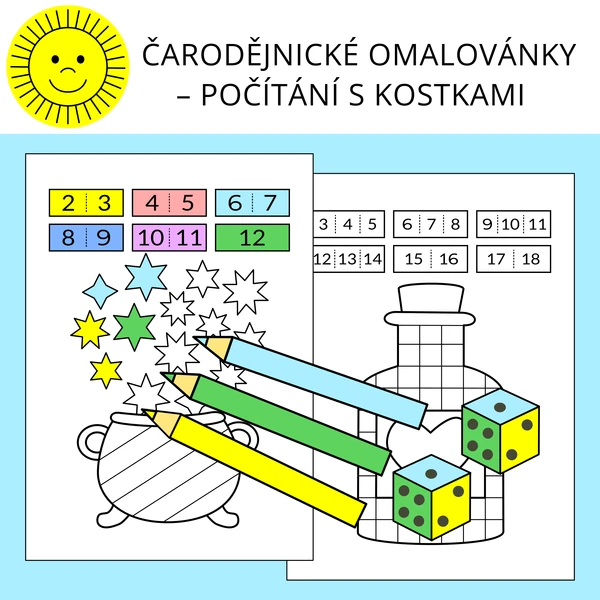 ČARODĚJNICKÉ OMALOVÁNKY – POČÍTÁNÍ S KOSTKAMI