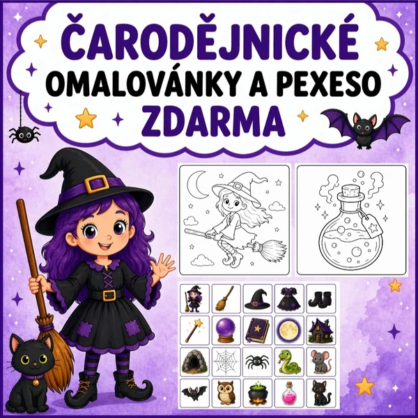 Čarodějnické omalovánky a pexeso 