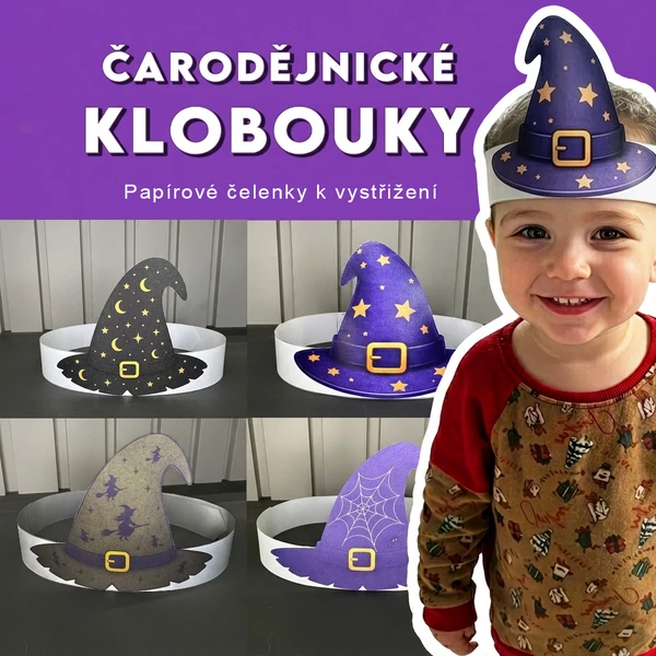 Čarodějnické klobouky – sada 4 čelenek