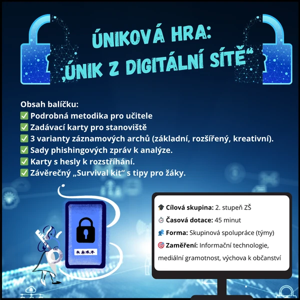 ÚNIK Z DIGITÁLNÍ SÍTĚ: AI & KYBERBEZPEČNOST (Interaktivní úniková hra pro 2. stupeň ZŠ)