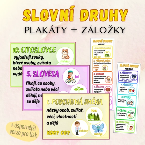 Slovní druhy - plakátky a záložky