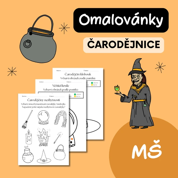 Čarodějnice - omalovánky podle puntíků