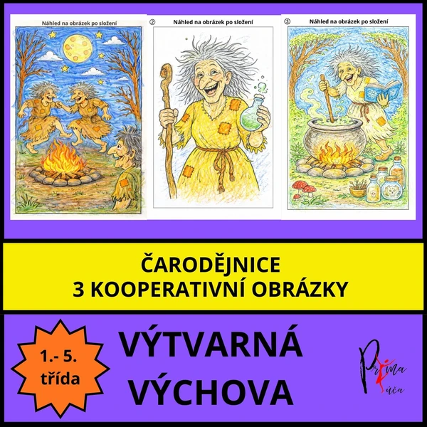 ČARODĚJNICE - 3 kooperativní obrázky - práce ve skupinkách