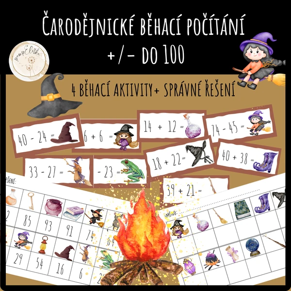 Čarodějnické běhací počítání +/− do 100