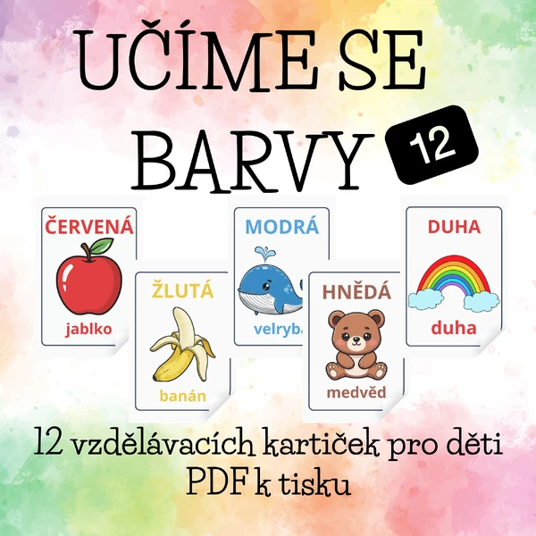 Barvy – vzdělávací kartičky pro děti (12 kartiček)