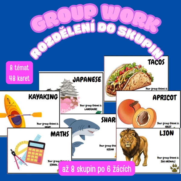 Group work - kartičky k zábavnému rozdělení žáků do skupin