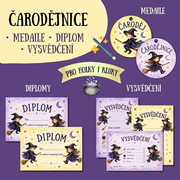 Čarodějnice - medaile, diplom, vysvědčení