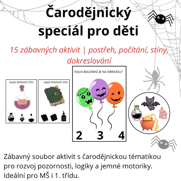 Čarodějnický speciál – pracovní listy pro děti (15 aktivit)