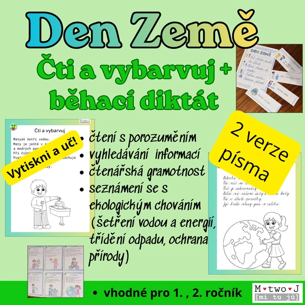 Den Země - čti a vybarvuj + běhací diktát