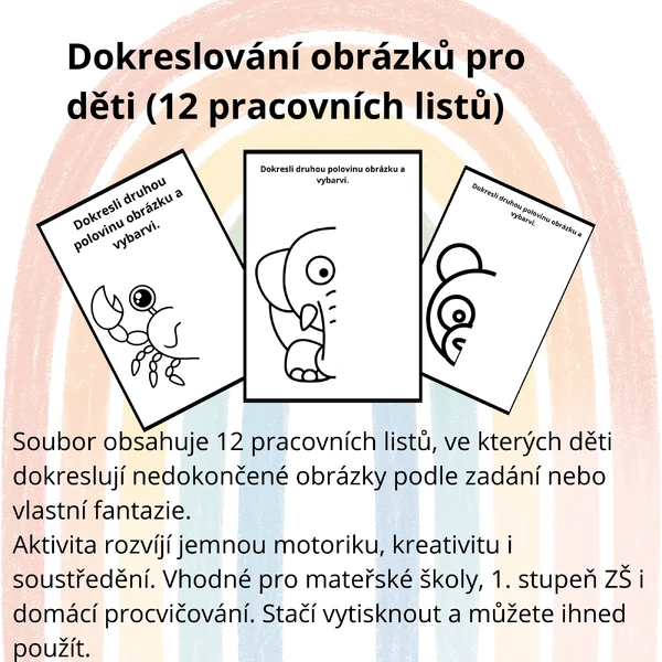 Dokreslení obrázků pro děti (12ks)