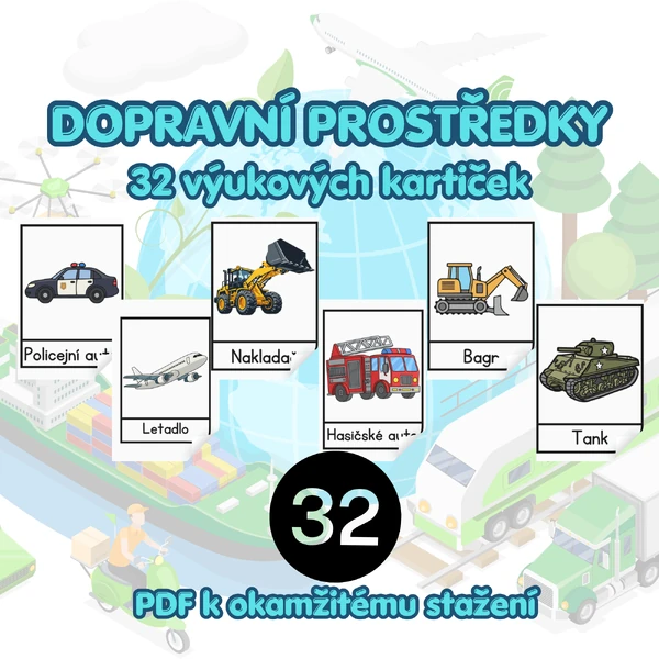 Dopravní prostředky – výukové kartičky (32 kartiček)