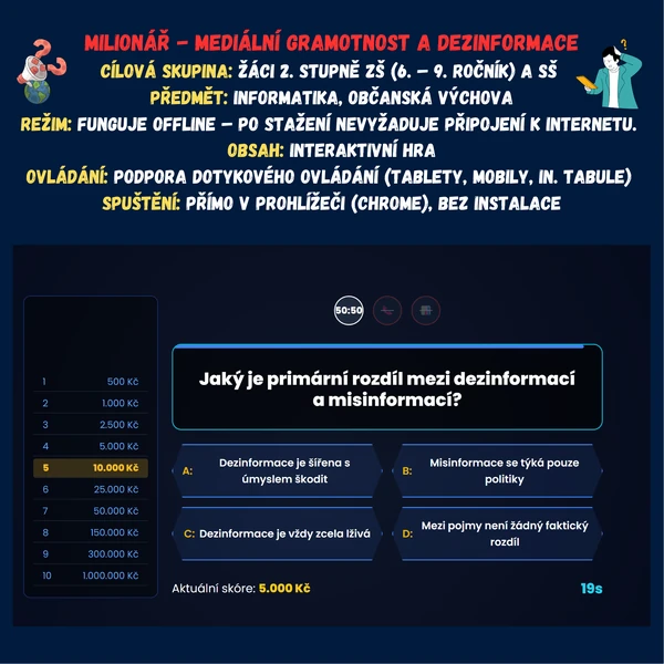 Milionář - Mediální gramotnost a dezinformace
