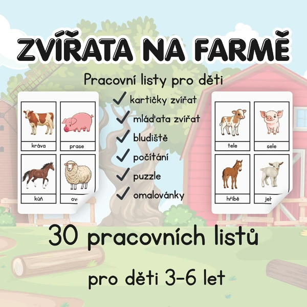 Zvířata na farmě – pracovní listy (30 aktivit)