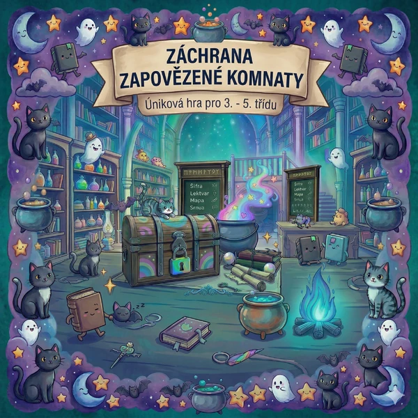 Záchrana zapovězené komnaty - úniková hra pro 3. - 5. třídu (čarodějnice)
