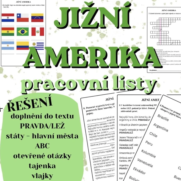 Jižní Amerika - pracovní listy