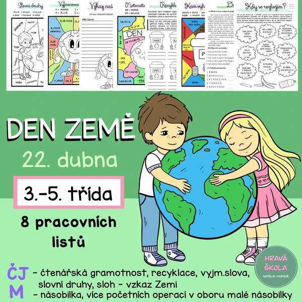 DEN ZEMĚ - 8 PL - ČJ, M, PRV, PŘ - 3.-5. TŘÍDA + řešení
