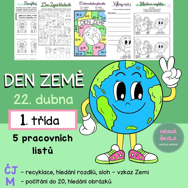 DEN ZEMĚ - 5 PL - ČJ, M, PRV - 1. TŘÍDA + řešení