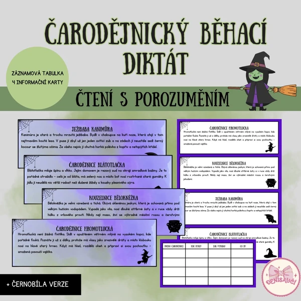 Čarodějnický běhací diktát - čtení s porozuměním 