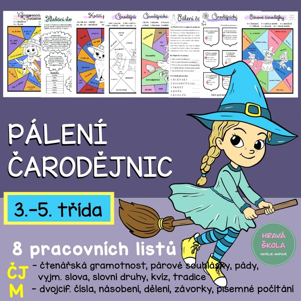 PÁLENÍ ČARODĚJNIC - 8 PL - ČJ, M- 3.-5. TŘÍDA + řešení