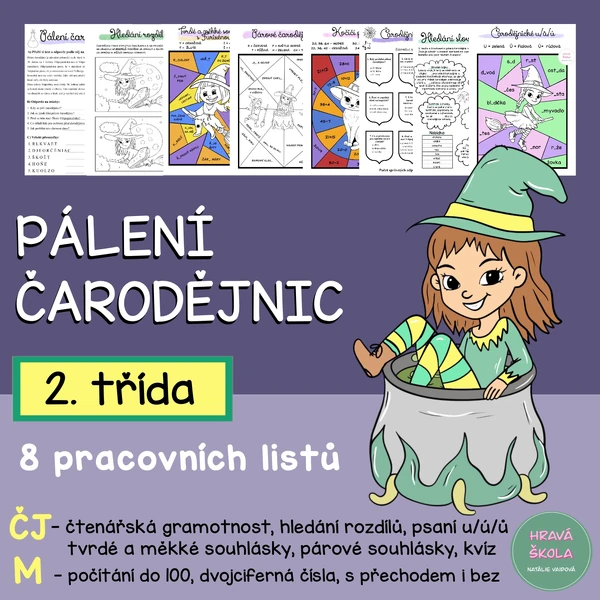 PÁLENÍ ČARODĚJNIC - 8 PL - ČJ, M- 2. TŘÍDA + řešení
