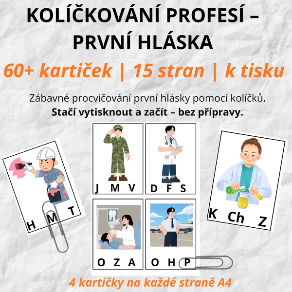 Kolíčkování profese – první hláska (60+ kartiček)