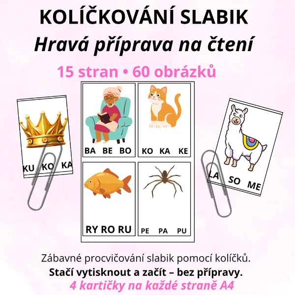 Kolíčkování Slabik – (60+ kartiček)