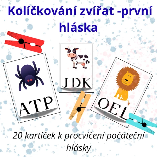 Kolíčkování - první hláska slova- zvířata 