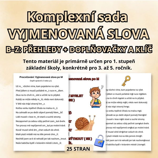 Komplexní sada Vyjmenovaná slova: Přehledy, doplňovačky a klíč (B–Z)