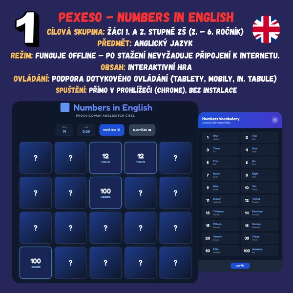 Pexeso - Numbers in English