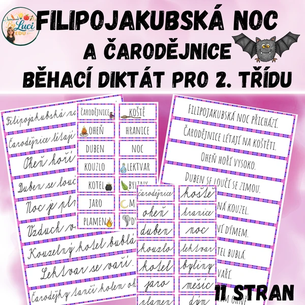 Filipojakubská noc, čarodějnice - Běhací diktát pro 2. třídu