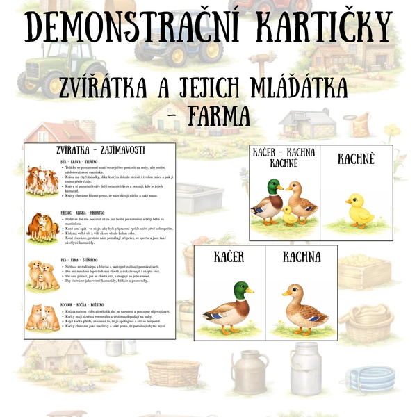 Demonstrační kartičky - Zvířátka a jejich mláďátka - Farma
