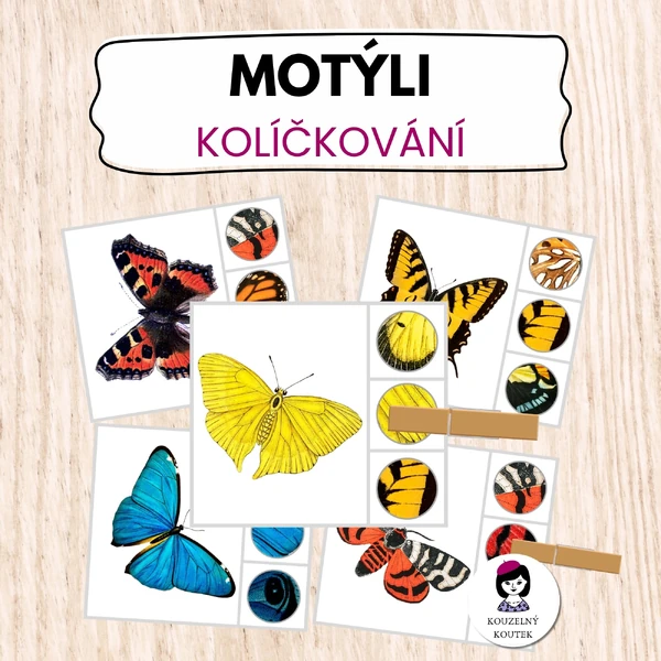 Kolíčkové kartičky s motýly | poznávání detailů | kolíčkování | motýli