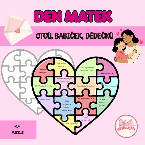 Den matek, otců - puzzle srdce