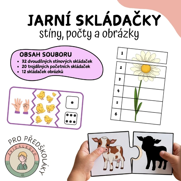 Jarní skládačky - stíny, počty, obrázky 