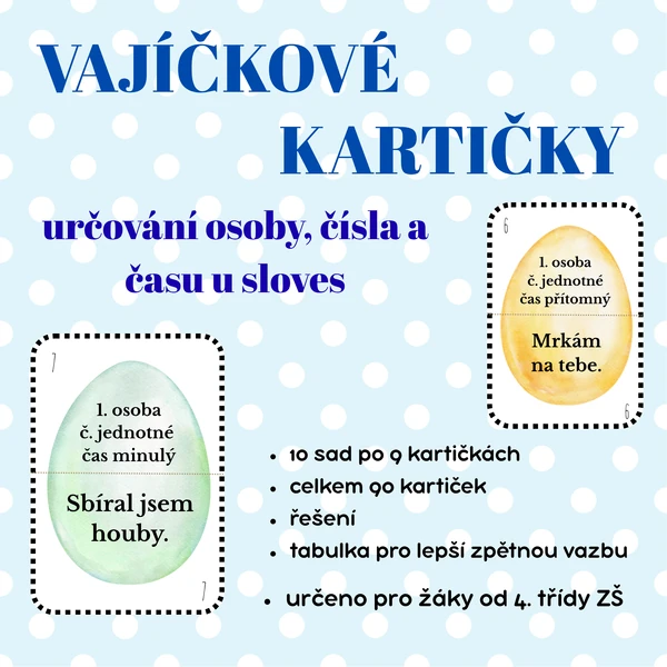 Vajíčkové kartičky - určování osoby, čísla a času u sloves 