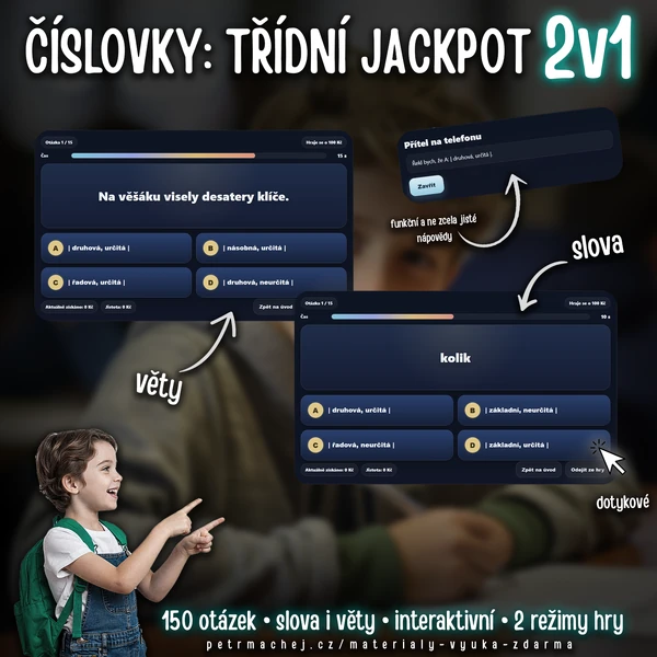 ČÍSLOVKY 2v1: TŘÍDNÍ JACKPOT (interaktivní, 150 otázek)