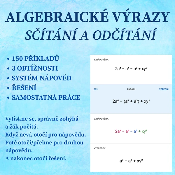 Algebraické výrazy - sčítání a odčítání