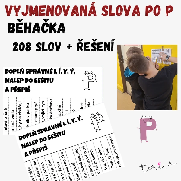 VYJMENOVANÁ SLOVA PO P - běhačka (trhací lístečky)
