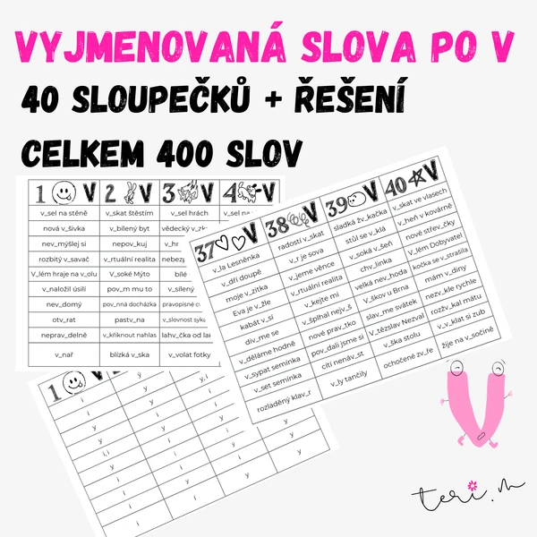 VYJMENOVANÁ SLOVA PO V - sloupečky