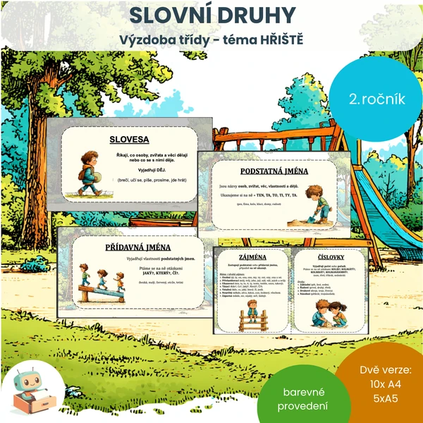 Výzdoba třídy - Slovní druhy - téma Hřiště