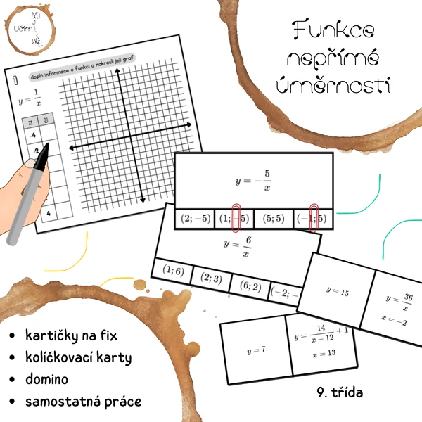 Funkce nepřímé úměrnosti – aktivity do hodiny (grafy, kolíčkování, domino)