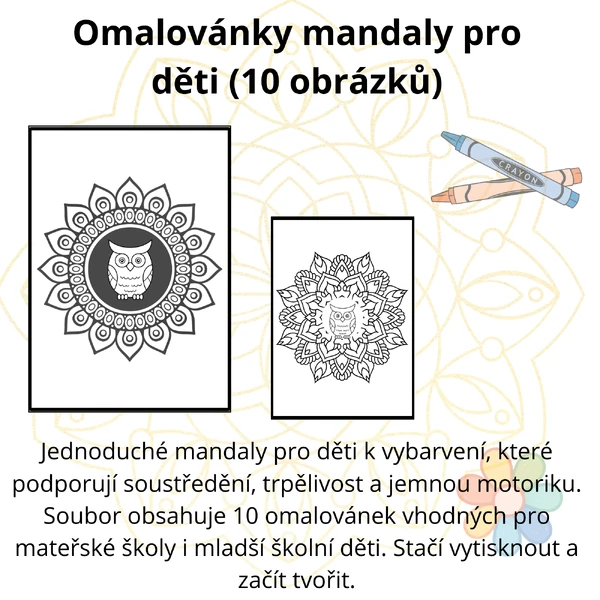 Dětské mandaly se Sovičkou k vybarvení (10 omalovánek pro klid a soustředění)