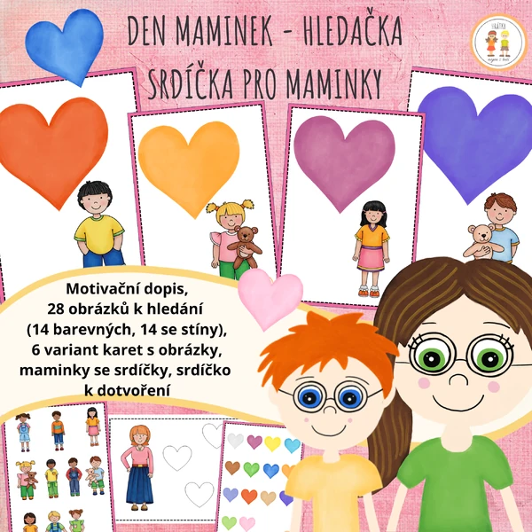 Den matek - Hledačka - Srdíčka pro maminky