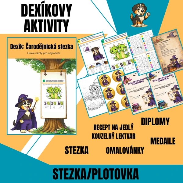 Dexík: Čarodějnická stezka | plotovka + lektvar, diplomy a medaile 