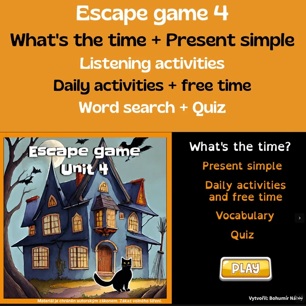 What's the time? Present simple, Daily activities, Free time - úniková hra