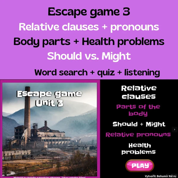 Relative clauses, should/might, health problems, body parts - úniková hra