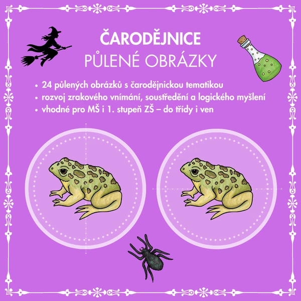 Čarodějnice - půlené obrázky (24 kruhových kartiček)