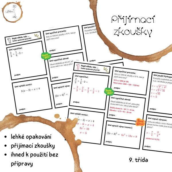 Opakování - zábavné opakování matematiky před přijímačkami (najdi někoho, kdo...)