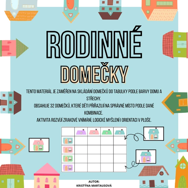 Rodinné domečky – skládání podle barev a tabulky 🏠
